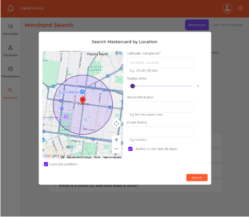 Location search example in the DARE portal